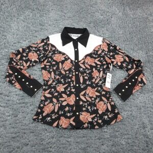 Wrangler X Lainey Wilson Shirt Womens Medium Black Floral Pearl Snap Western NWT